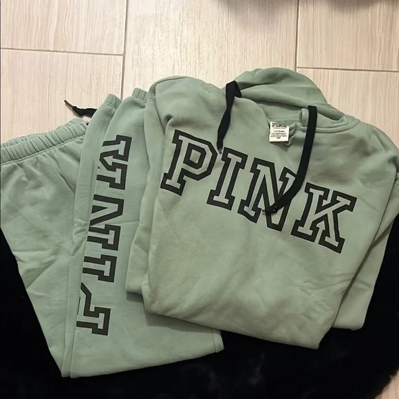 Pink Green Hoodie and Sweatpants Set - Picture 1 of 1